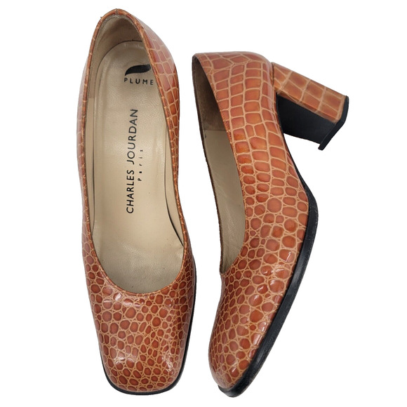 Charles Jourdan Size 6.5 High Heels Leather Embossed Animal Print Reptile Womens - Picture 1 of 11